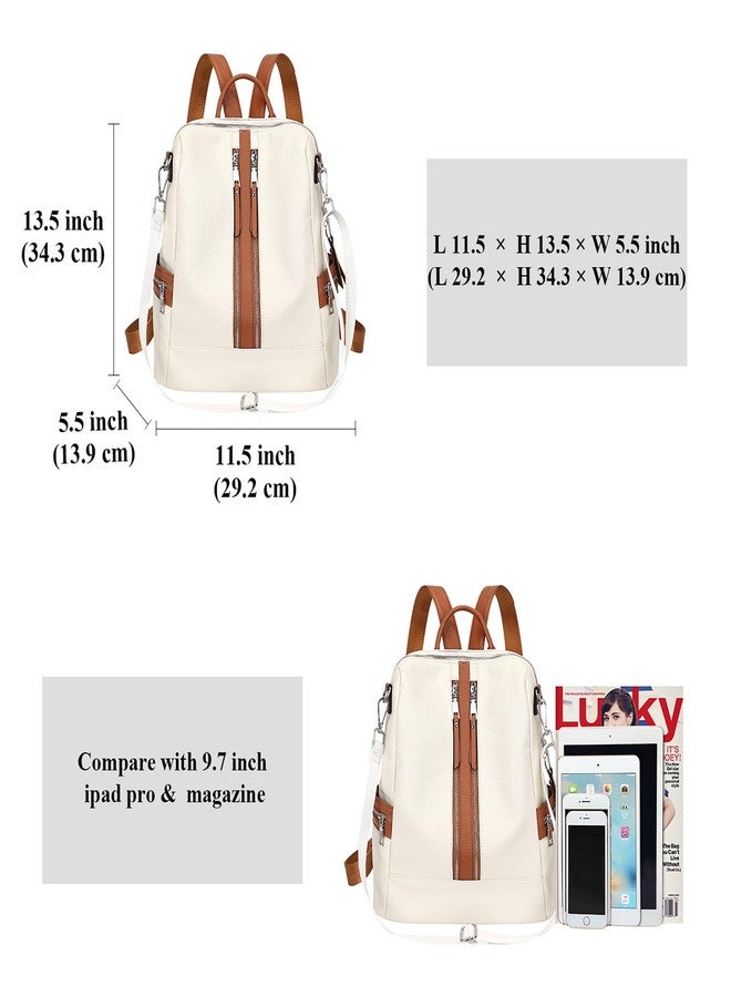 ALTOSY Genuine Leather Backpack Purse for Women Convertible Shoulder Bag Crossbody Bag with Laptop Compartment, Beige/Brown, Daypack Backpacks - Image 5